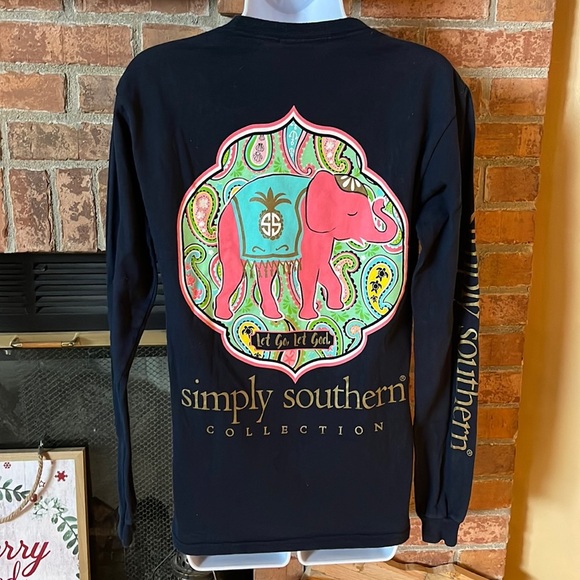 Simply Southern Navy Elephant Let Go Let God Long Sleeve Shirt - Picture 1 of 7